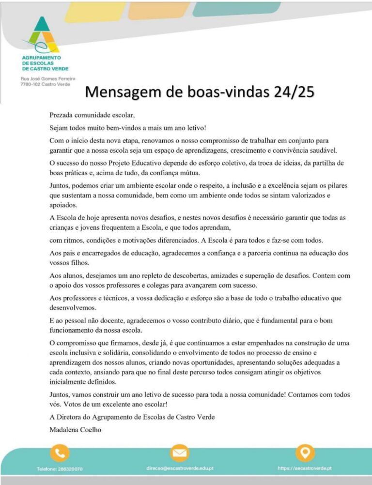 Mensagem de boas Vindas 24/25